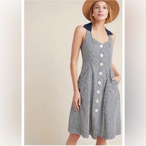 ANTHROPOLOGIE blue and white gingham Camellia collared shirt dress
